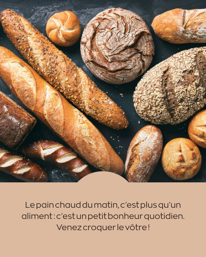 Gagnez du temps avec 10 posts Instagram & Facebook clés en main. Valorisez votre savoir-faire de boulanger et fidélisez vos clients facilement !